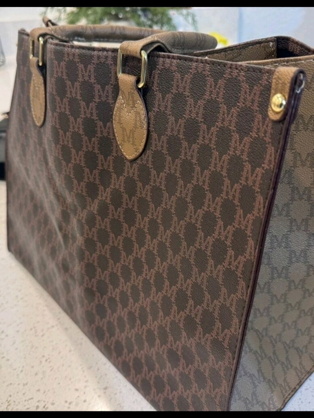 Brown Monogram Tote Bag - Luxury-Inspired Women's Handbag - Picture 6 of 6